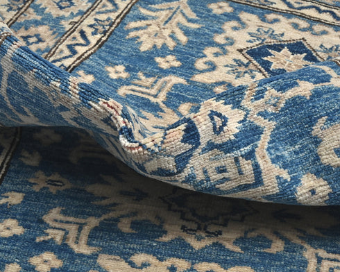 3x5 Feet Blue Kazak Afghan Hand Knotted Geometric Wool Area Rug